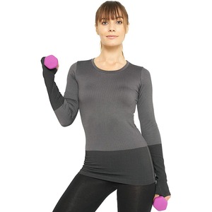 Logotipo personalizado 285G Ropa de gimnasio para mujer Manga larga Dobladillo enrollado Desgastado Color sólido Algodón Cuello redondo Camiseta - Product Image 1