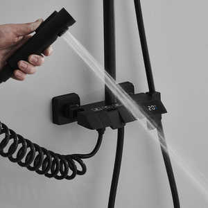 Columna de Ducha de Pared de Diseño Minimalista en Acero Inoxidable y Plástico ABS, Color Negro, Accesorio Esencial para su Cuarto de Ducha - Product Image 3