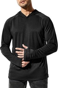 Long Sleeve Solid <b>100</b>% Cotton Casual Autumn Hoodies <b>SPF</b> Fishing Hiking Running Thumbhole Hooded Quick Dry Lightweight - Product Image 2