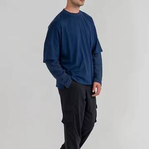 Camiseta de algodón de gran tamaño de alta calidad para hombre, manga doble personalizada, diseño largo, 100% algodón, impresión Digital de doble capa - Product Image 3