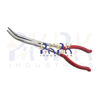 Alicates de punta curva de 290 mm de largo con mordazas dentadas, mangos de PVC, acero OEM, para fabricación de joyas, aplicaciones de crimpado de circlips, sin resorte