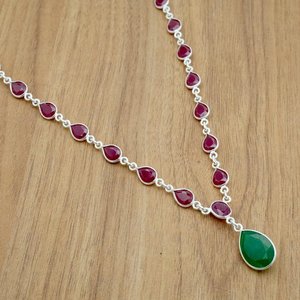 Collier minimaliste en argent sterling avec rubis rouge émeraude pierre précieuse naturelle avec pierre en zircon pour elle cadeau de mariage NL0255-GS - Product Image 3