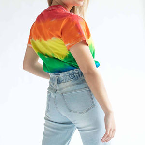 Venta al por mayor multicolor Tie Dye camiseta para mujer señoras camisetas de manga corta 3D estrella figura empresas buena calidad apliques - Product Image 4