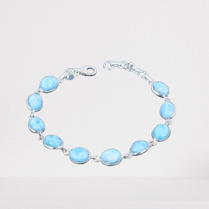 Pulsera de tenis de piedras preciosas Larimar hecha a mano de Plata de Ley 925, regalo de compromiso, joyería de moda - Product Image 1