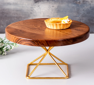 แท่นวางเค้กไม้อะคาเซียสีทองแบบพรีเมี่ยมทำมือสไตล์ INS เค้กนานาชาติรูปพระจันทร์เสี้ยวสำหรับการจัดแสดงที่หรูหรา - Product Image 1