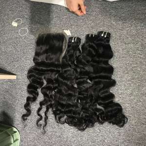 Natural Wavy Virgin Remy Vietnamese <b>Hair</b> Extensions 1B Unprocessed HD Lace Closure Wig Raw Material <b>Braids</b> - Product Image 6