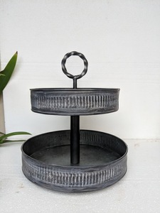 แท่นวางเค้กและขนมหวาน2ชั้นทำจากโลหะกัลวาไนซ์สำหรับตกแต่งงานแต่งงานและวันเกิดดีไซน์นูน - Product Image 3