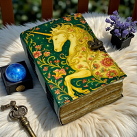 Imprimé 400 Page Licorne floral Journal En Cuir À La Main Vintage Grimoire Relié Cahier Fantaisie magique Livre Des Ombres