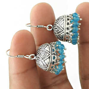 925แท้สเตอร์ลิงเงินธรรมชาติสีฟ้าบุษราคัมต่างหูสไตล์โบฮีเมียนเครื่องประดับแฮนด์เมดช่างฝีมืออินเดียสำหรับเธอ - Product Image 3