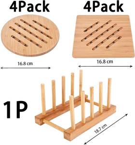 Bamboo <b>Trivet</b> Kitchen Bamboo Hot Pads <b>Trivet</b> Natural Mat Set for Hot Dishes/Pot/Bowl/Teapot/Hot Pot Holders 4 Square - Product Image 4