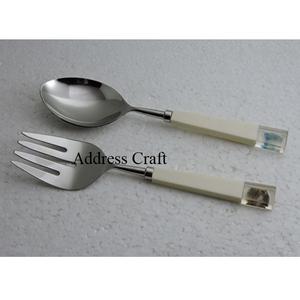 Food and <b>Salad</b> Serving Use Metal <b>Salad</b> Set With <b>Wooden</b> and Resin Handle Stainless Steel <b>Salad</b> <b>Server</b> Modern Kitchen Accessories - Product Image 4