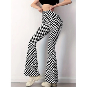 Legging évasé pour femme, imprimé noir et blanc, taille élastique, confortable, décontracté, écologique, respirant - Product Image 2