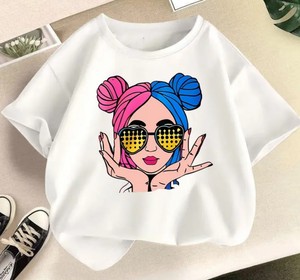 Summer New Girls T-Shirt Top décontracté pour enfants avec col en O Imprimé modal Manches courtes - Product Image 6