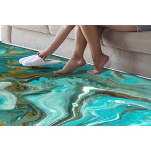 Tapis imprimé marbre bleu et or : personnalisé, adapté aux animaux domestiques, cadeau de mariage, avec tapis à poils doux - Product Image 3