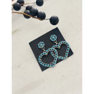 Pendientes Colgantes de Plata de Ley y Turquesa Kingman, Hechos en Navajo, con Forma de Corazón y Diseño de Racimo, Ideales para Regalo - Product Image 4