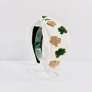 2025 Accesorio para el cabello del Día de San Patricio Diademas anudadas más vendidas Adornadas a mano con diseño de hoja de trébol - Product Image 4