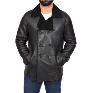 Nouvelle veste en cuir d'agneau imperméable classique pour homme RAF B3 Bomber Noir Aviateur Pilote Style Hiver Uni Teint Front - Product Image 1