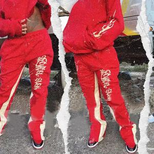 Pantalon de survêtement évasé en éponge française imprimé délavé personnalisé de haute qualité pour hommes Fabricant OEM Streetwear évasé empilé en coton - Product Image 2