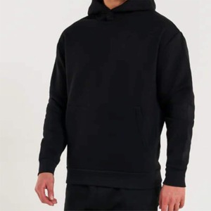 Men All <b>Black</b> Hoodie Relaxed Fit Drawcords with Aglets Tonal Chest & Back Print and Kanga Pocket for Casual Wear New Hot Sale - Product Image 4