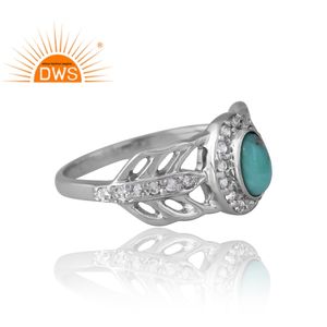 Bague en argent plaqué palladium, turquoise naturelle de l'Arizona et topaze blanche, design fait main, fabrication de bijoux de conception personnalisée - Product Image 4