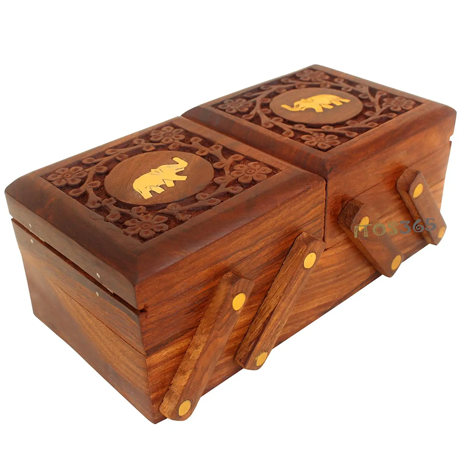 Boîte à bijoux en bois faite à la main pour femmes, organisateur de bijoux, sculpture à la main, éléphant, breloque, articles cadeaux