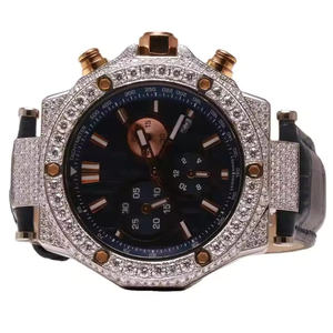 Luxury <b>Mens</b> Quartz Moment Analog Watch with Certified Moissanite Diamonds <b>Stainless</b> <b>Steel</b> Case and <b>Bracelet</b> - Product Image 4