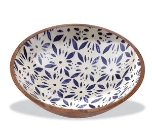 Directo del fabricante Juego de 2 cuencos para servir ensaladas de madera de mango y cuenco para aperitivos de frutas secas con estampado de esmalte Producto de alta calidad - Product Image 5