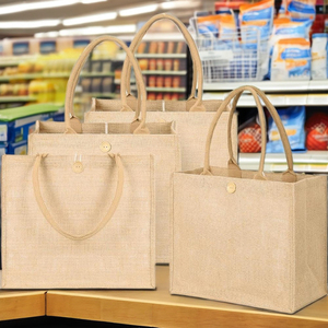 Bolso de mano de yute de algodón con patrón liso de gran venta 2025, diseño de moda con bolsa de transporte de yute y Asa de yute, bolsas de compras OEM y ODM - Product Image 3