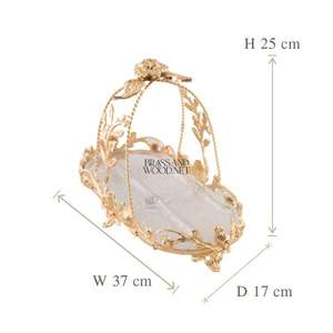 Bandeja de servicio decorativa de latón dorado de lujo con base de cristal, diseño floral adornado, centro de mesa hecho a mano para el hogar clásico - Product Image 3