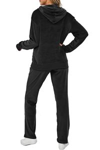 Women's Lightweight Eco-friendly Breathable Velour 2-Piece Sweatsuit Quick Dry Winter <b>Tracksuits</b> with Rhinestone Technics - Product Image 5