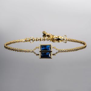 กำไลข้อมือไพลินสีน้ำเงิน กำไลปรับขนาดได้สำหรับผู้หญิง ประดับด้วยพลอยสีน้ำเงิน ดีไซน์สวยงาม สำหรับสุภาพสตรี เงินแท้ 925 ชุบทอง 14K - Product Image 6