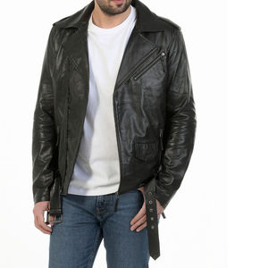 Veste de course en cuir noir pour hommes Vestes de cavalier en cuir de mouton véritable avec duvet et tissu tissé pour les motocyclistes plus âgés - Product Image 3