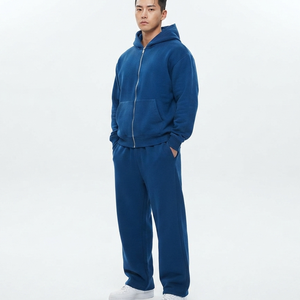 Ensemble de survêtement bleu à capuche pour homme OEM – Sweat-shirt zippé et pantalon décontracté en coton et polyester respirant, coupe régulière, idéal pour l'automne - Product Image 1