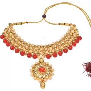Ensemble de collier de mariée avec diamant rouge, plaqué or, en cuivre et laiton, bijoux fins pour mariage ou cadeau - Product Image 3