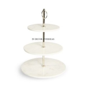 Round Shape <b>White</b> Color Marble And High Grade Gold Plated Prime Quality Metal Made Unique Stylish Designer <b>Cake</b> <b>Stand</b> From India - Product Image 3