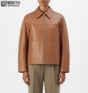 Chaqueta de moto de cuero genuino de Invierno para mujer, abrigo corto ligero transpirable de talla grande, ajuste personalizado - Product Image 1