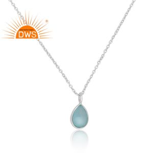 Meilleure qualité en argent sterling fin naturel Aqua calcédoine pierre précieuse pendentif collier fabricant de bijoux personnalisés - Product Image 2