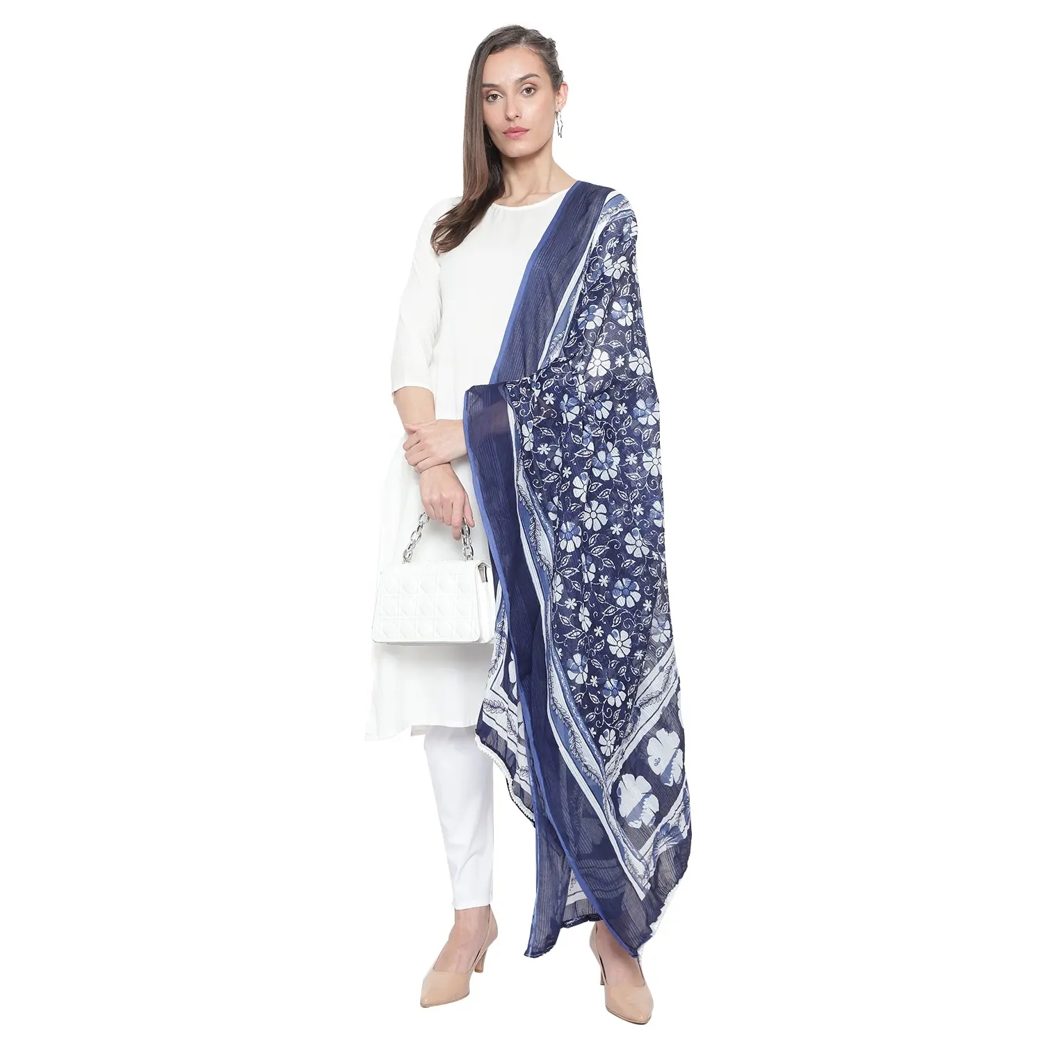 Tela de algodón y lino para mujer, crepé de diseñador étnico indio bordado colorido, poliéster acrílico, Georgette