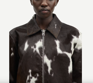 แจ็กเก็ตหนังวัวธรรมชาติสำหรับผู้หญิง, แจ็กเก็ตหนังขนสัตว์ระบายอากาศได้มีสไตล์สำหรับผู้หญิงพิมพ์ลายวัว - Product Image 2