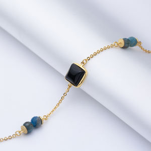 Cuadrado negro cuarzo oro bisel 925 Plata pulsera joyería venta al por mayor hecho a mano 925 joyería esterlina - Product Image 4