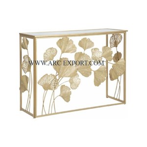 Table console de meubles de maison en laiton transparent en métal poli doré au design unique et élégant Grande table vintage de qualité supérieure - Product Image 6