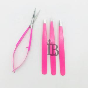 Nouvel ensemble de pinces à sourcils roses avec pointe argentée, mini-ciseaux à ongles à ressort, en acier inoxydable, logo personnalisé, ensemble de pinces à sourcils très vendu - Product Image 1