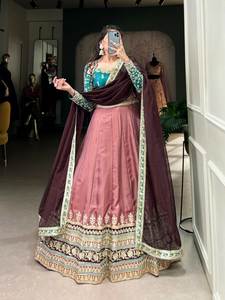 <b>Bride</b> Special Wedding& Engagement Wear 100% Pure Moonga Silk Fabric Sequence& Embroidery Work Latest Lehenga Choli Design - Product Image 3