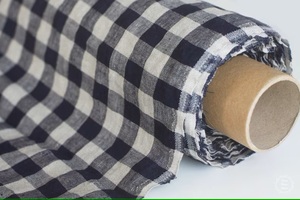 Azul marino gris lavado a la piedra 100% Lino orgánico tela de lino tejido a cuadros rayas para niñas vestidos Textiles para el hogar - Product Image 5