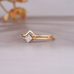 แหวนเพชรสองชั้นทรงสี่เหลี่ยมสีทอง14K แหวนเพชรธรรมชาติงานหมั้นของขวัญครบรอบแหวนหมั้นสำหรับผู้หญิง - Product Image 5