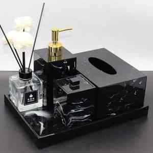 Juego de baño clásico de tres piezas de resina, accesorios de tocador, jabonera, soporte para cepillo de dientes, vaso, bandeja, impermeable, duradero, elegante - Product Image 1