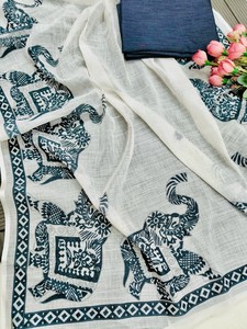 Bordure Saree élégante en coton épais avec de beaux glands imprimés d'animaux Collection de bandanas ethniques imprimés numériquement - Product Image 5