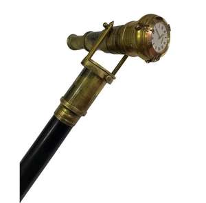 Handmade Nautical Brass Hidden Telescope Handle Wooden <b>Walking</b> <b>Stick</b> with Clock Vintage <b>Antique</b> Style - Product Image 2