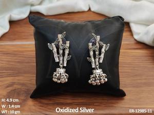 Belle fantaisie Style bijoux accessoires femmes arbre conception oxydé argent polonais Designer fête porter oxydé Jhumka boucles d'oreilles - Product Image 6