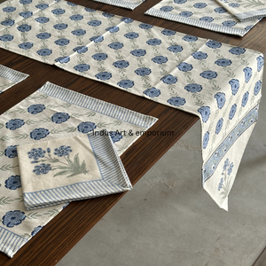 Vente en gros de sets de table en coton imprimé en bloc avec serviettes lot de 6 sets de table avec 6 serviettes Jaipuri tapis faits main avec coureur - Product Image 5